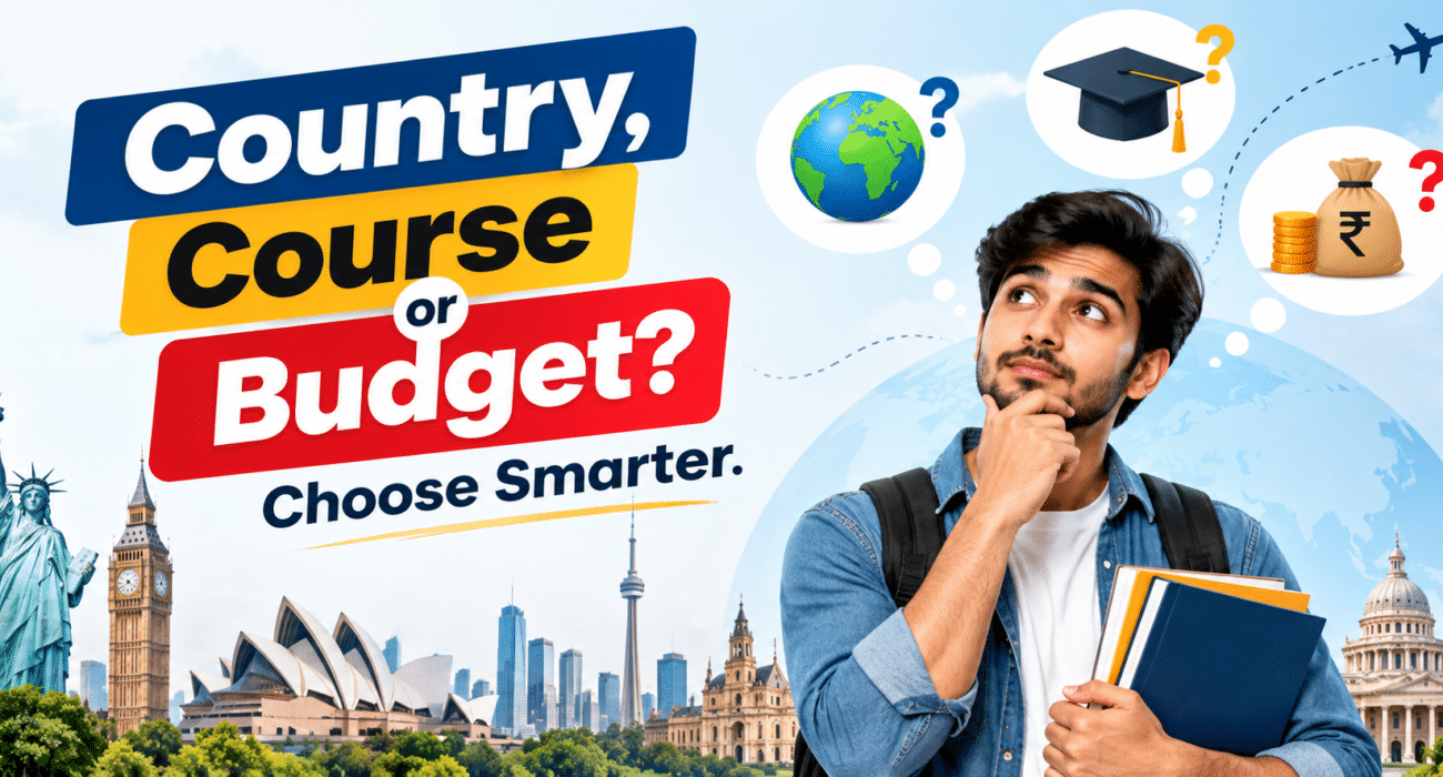 Indian student comparing study destinations, university courses and education budgets for 2027.