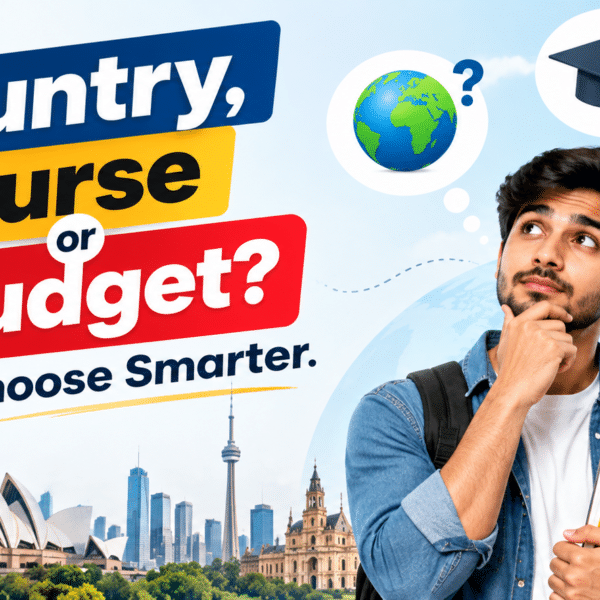 Indian student comparing study destinations, university courses and education budgets for 2027.